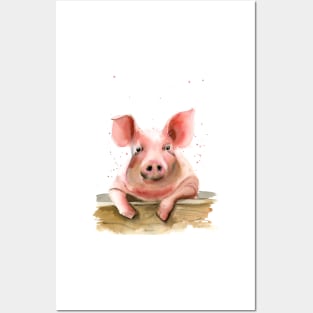 Pig print of watercolor painting Posters and Art